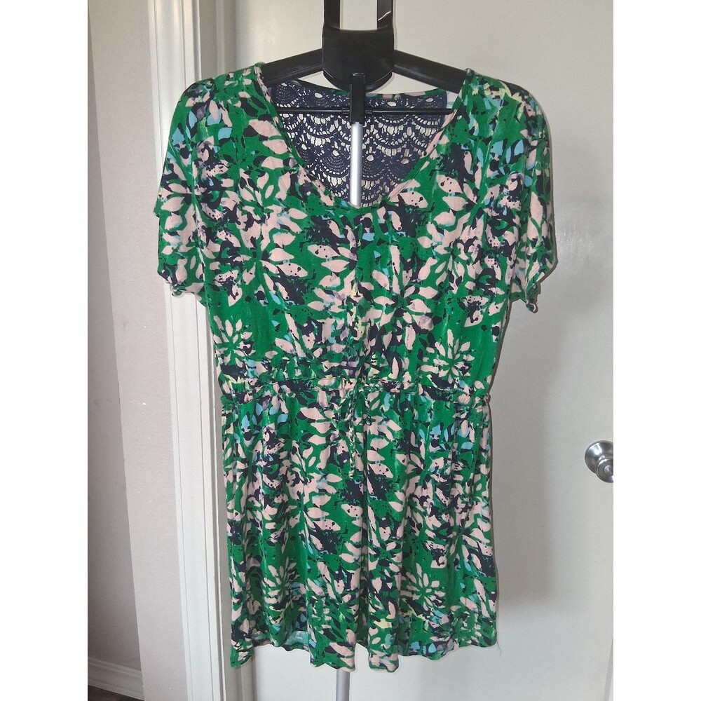 Mudd Lightweight Emerald Green Floral Lace-Back Mini Dress, XL Babydoll Y2K Boho